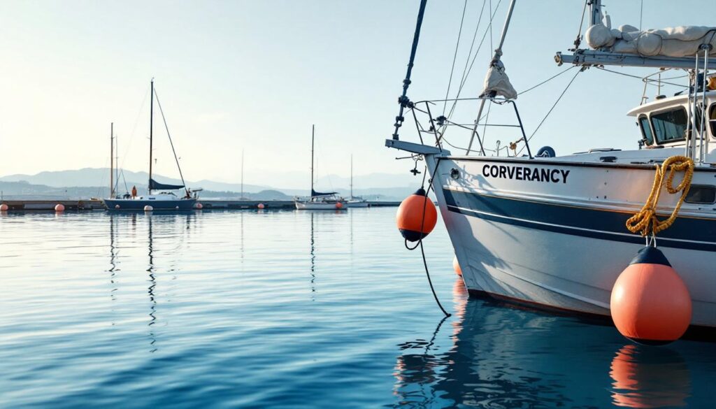 A photograph of a boat securely moored in a calm harbor