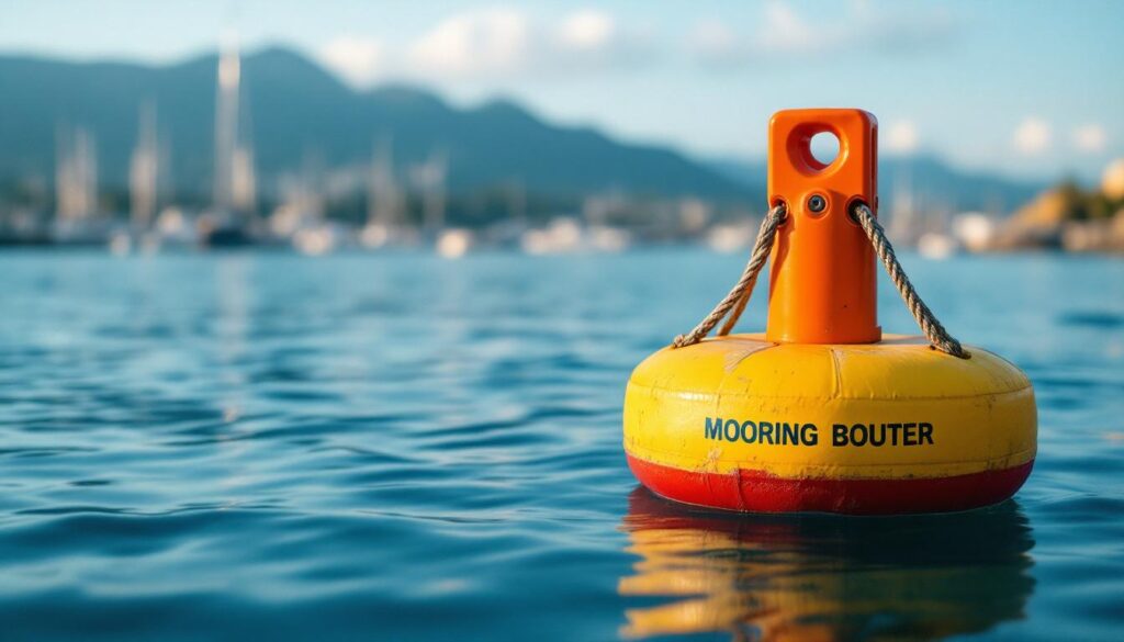 What is mooring buoyancy and why it matters 2 A photograph of a colorful mooring buoy bobbing gently on the water
