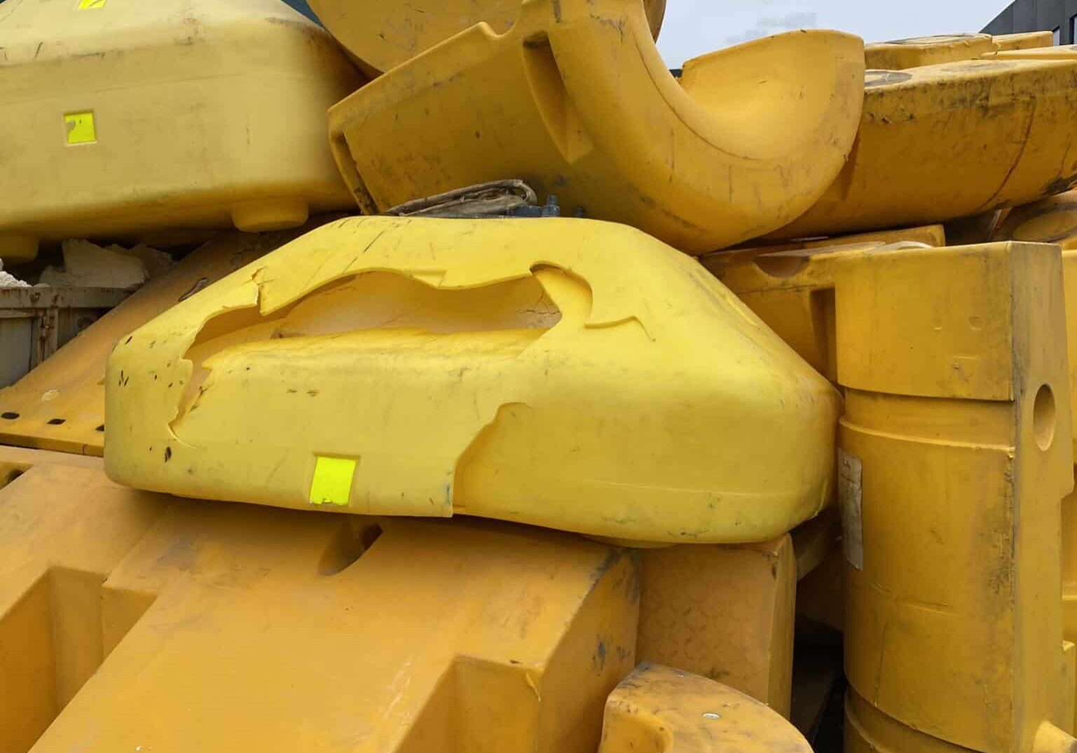 Yellow buoys ready for recycling