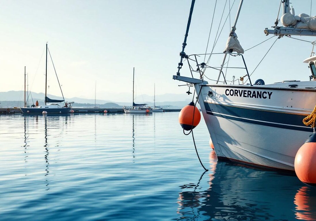 A photograph of a boat securely moored in a calm harbor